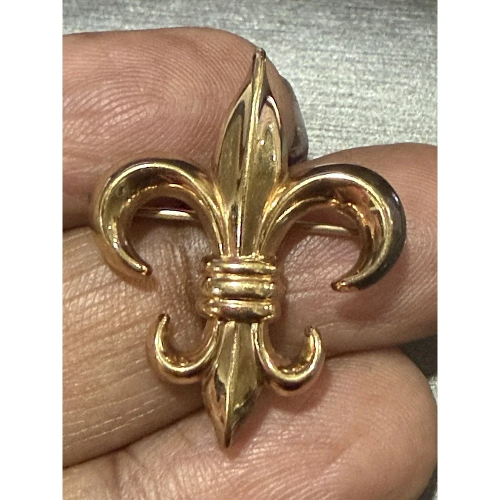 VTG  Flour De Lis Gold Filled Brooch Pin Pendant Rhinestones Brooch 1/20 12K GF‎